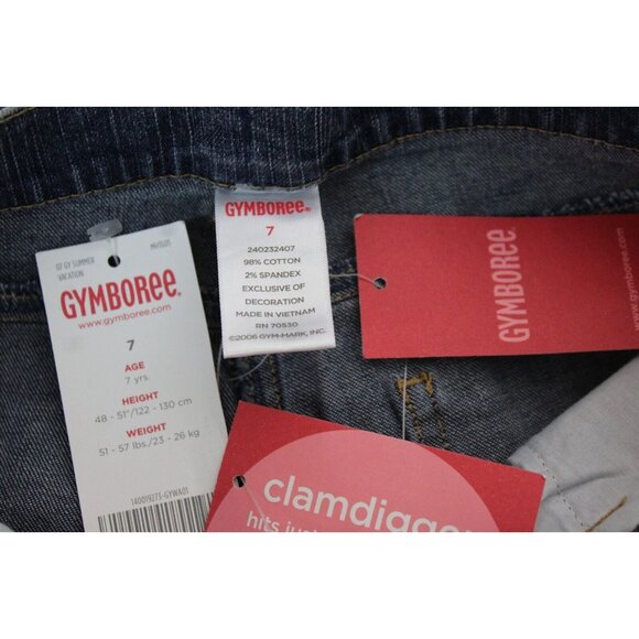 2007 Gymboree Strawberry Farm Denim sz 7 Clamdigger Capris Appliqué Embroidery - Picture 5 of 5